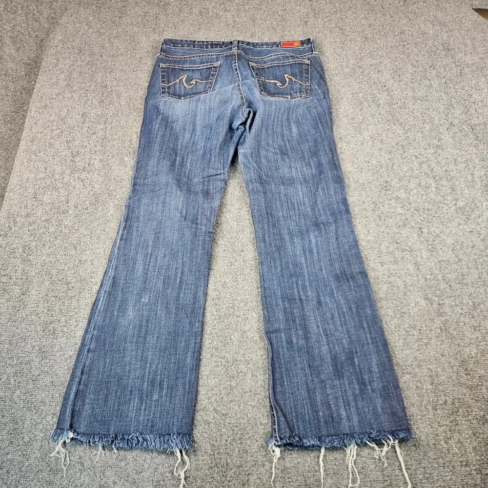 AG Adriano Goldschmied The Elite Flare Jeans Dark Wash Raw Hem 31R Made in USA